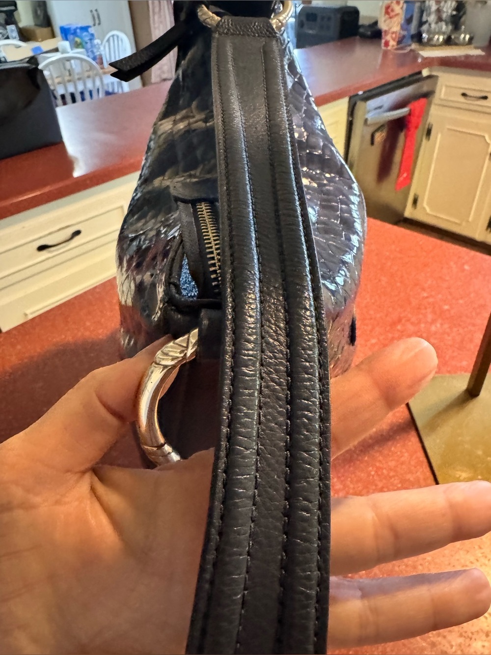 Brighton Cherie Soft Shoulder Bag in French Blue croc-embossed patent leather - Picture 10 of 10